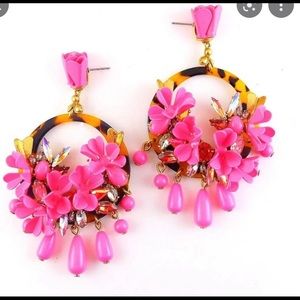 J.Crew Fuschia Pink, Rhinestone and Animal Print Hoops